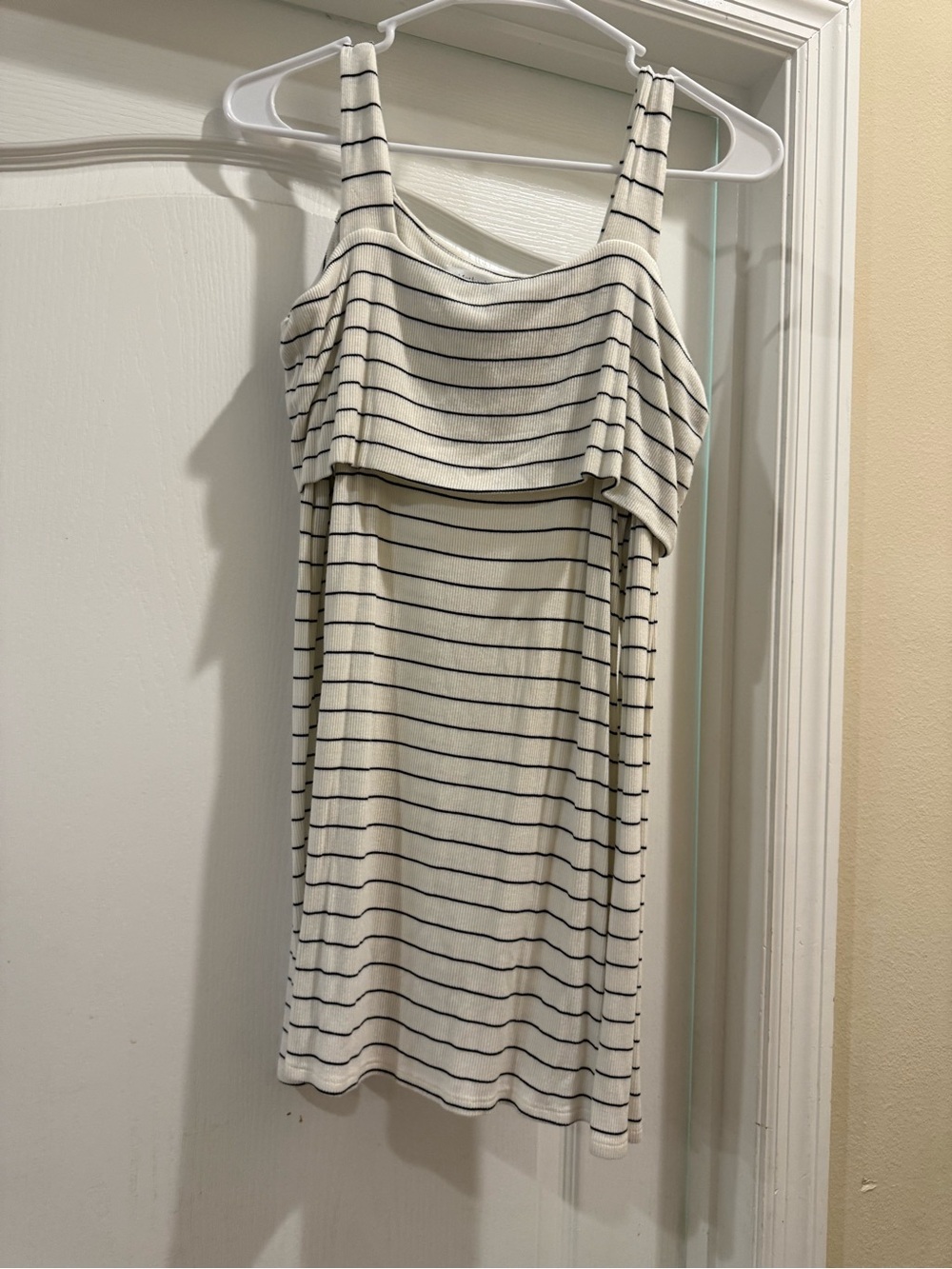 Motherhood Maternity Cream and Navy Blue Striped Off-the-Shoulder long sleeve